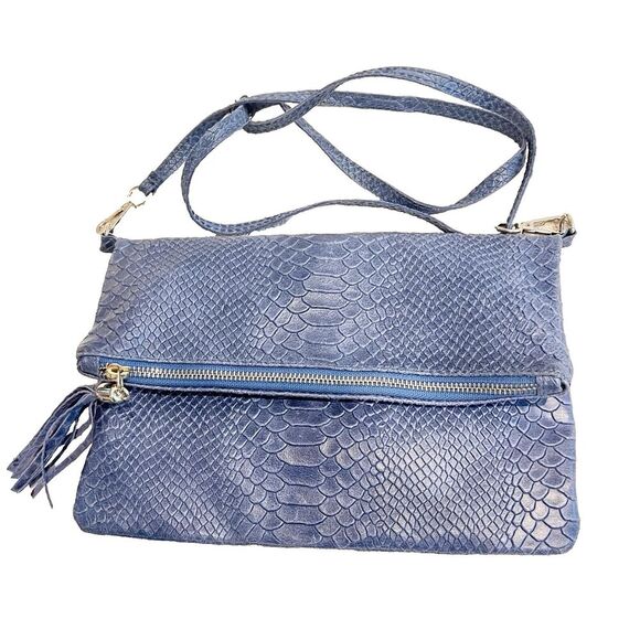 vimoda Handbags - Vimoda Paris Blue Crossbody Purse Leather Woman S 10.5x7.25" Italy Foldover Chic